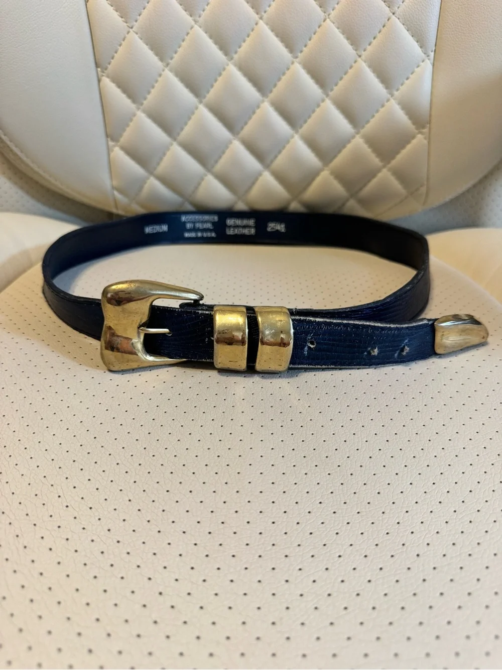 Vintage Accessories by Pearl Dark Navy Blue Genuine Leather Belt Size Medium